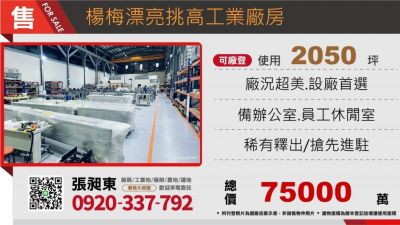 楊梅漂亮挑高廠房,桃園市楊梅區廠房出售